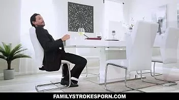 play Slutty stepdaughter harley king services her stepdad, tommy gunn under the table while eating breakfast sucking his huge manhood under her mom's nose.